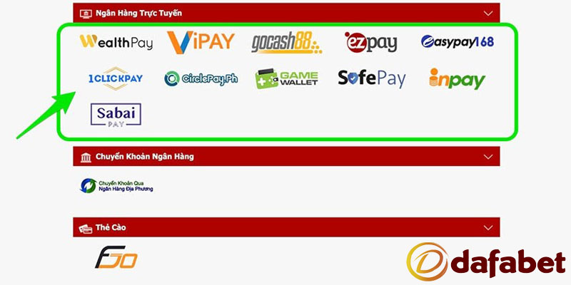 Các phương thức nạp và rút tiền Dafabet