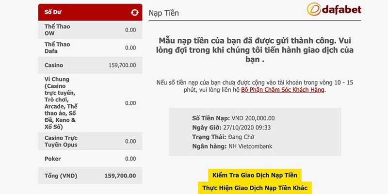 Kiểm tra số dư trong mục “Thông tin tài khoản”